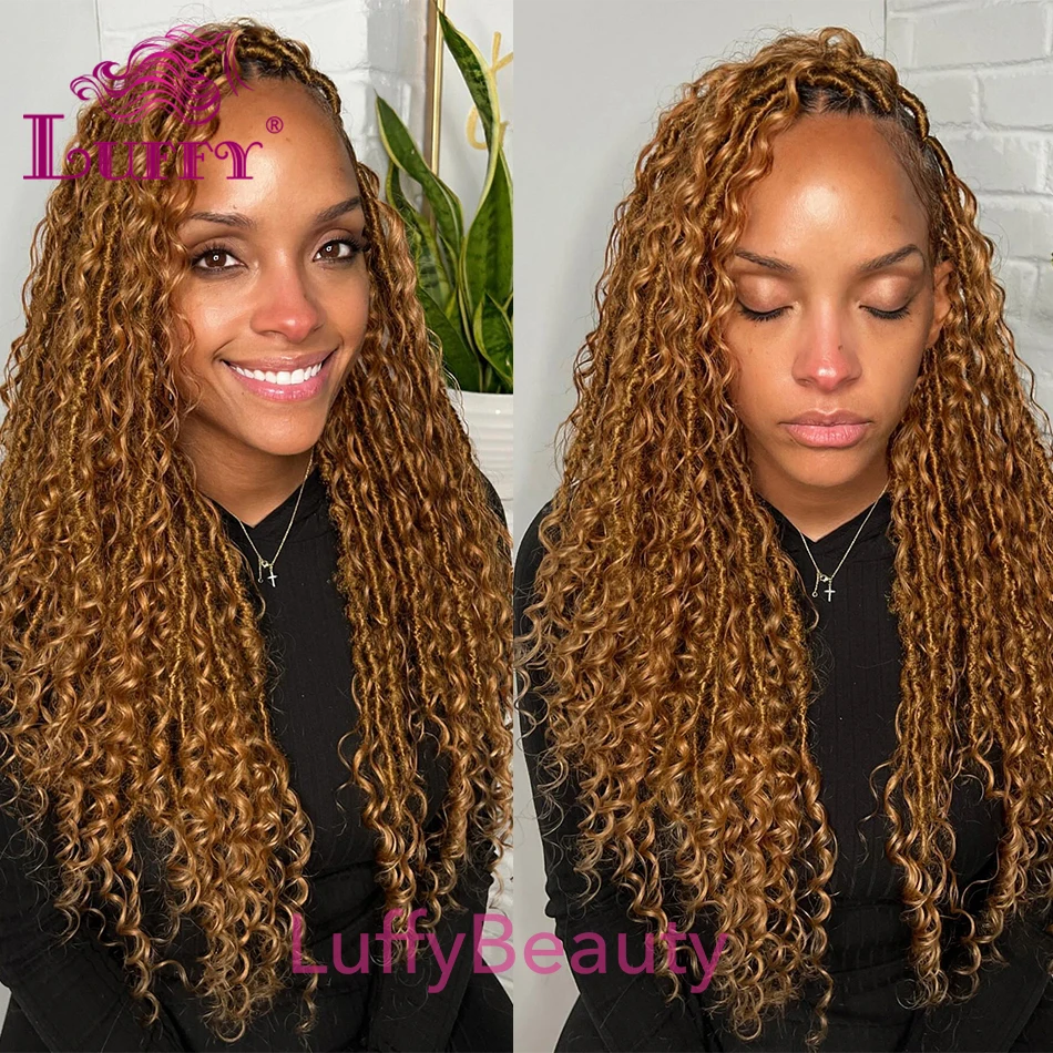 #27 Honey Blonde Crochet Locs With Human Hair Curls Pre-looped Goddess Locs Braids Hair Curly Human Hair Full Ends