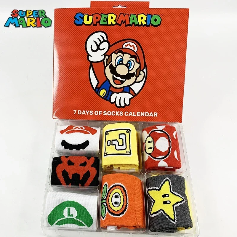 

7Pcs/Set Super Marios Bros Cartoon Socks Anime Figure Yoshi Luigi Bowser Mid-tube Sports Socks Combed Cotton Adult Socks Gifts
