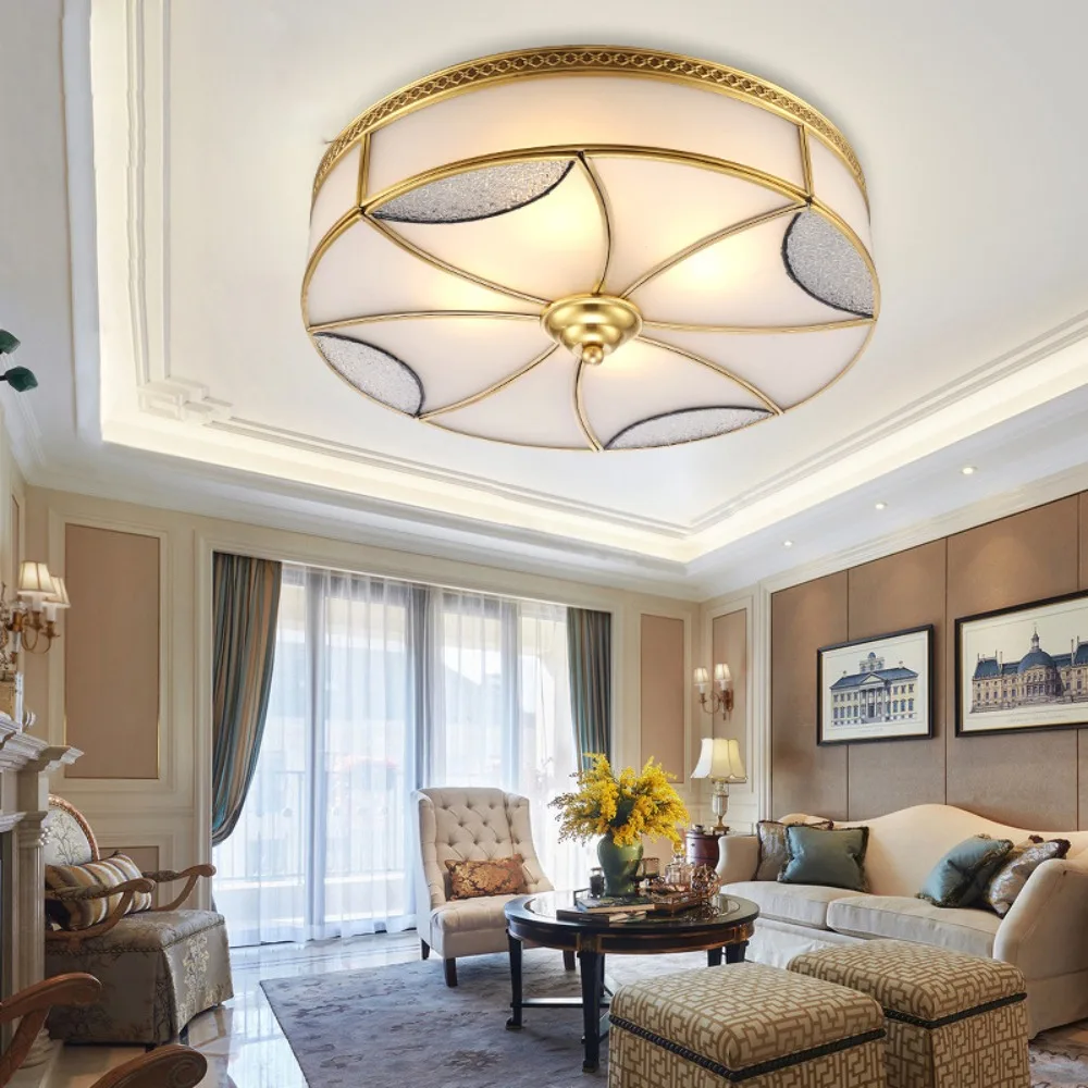 European Outdoor Copper Glass Ceiling Light Waterproof Copper Ceiling Lamp Living Room Indoor E27 LED Bulbs LED Ceiling Lighting