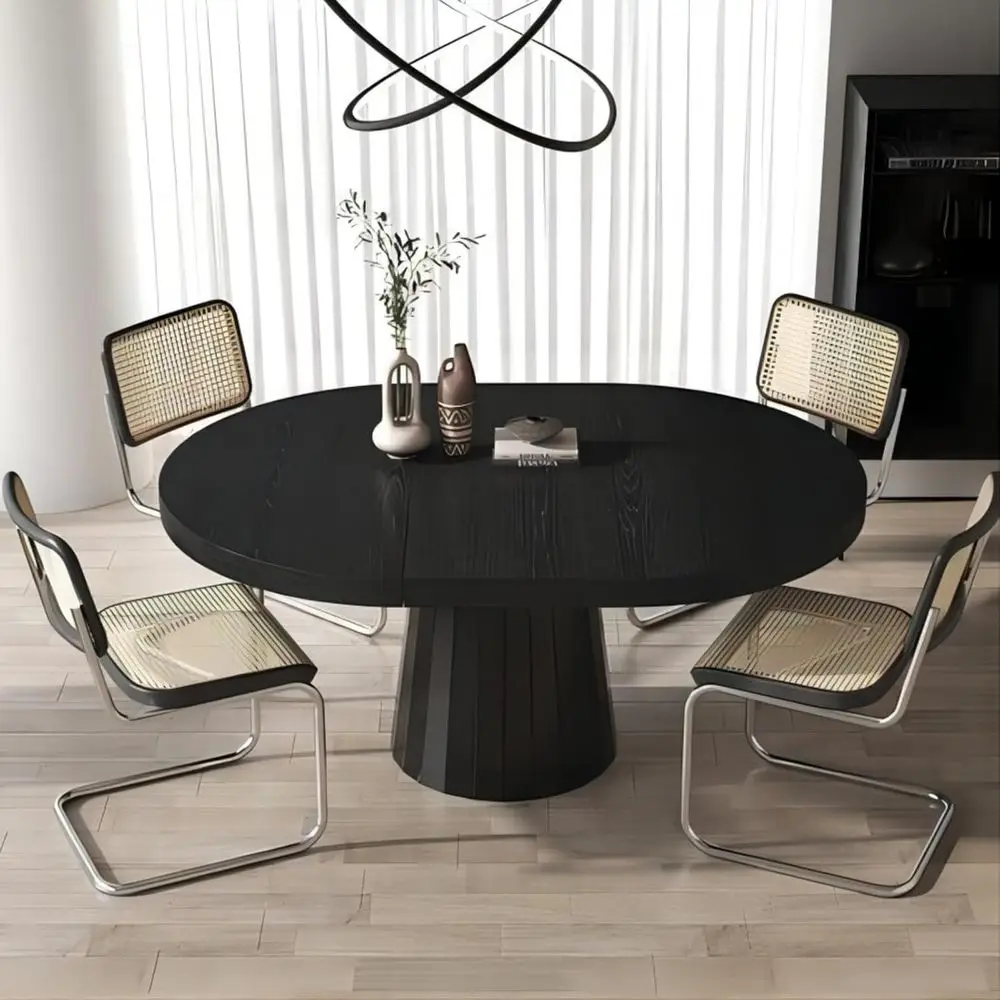 

Expandable Solid Wood Dining Table, 6-Seat Round to Oval, 39-55, Ideal for Small Spaces & Family Gatherings