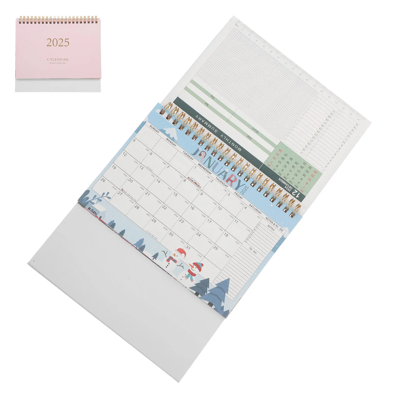 

Paper Flip Desk Calendar 2025 Metal Coil Binding Desktop Calendar for Office Home Academic Planning and Yearly Scheduling