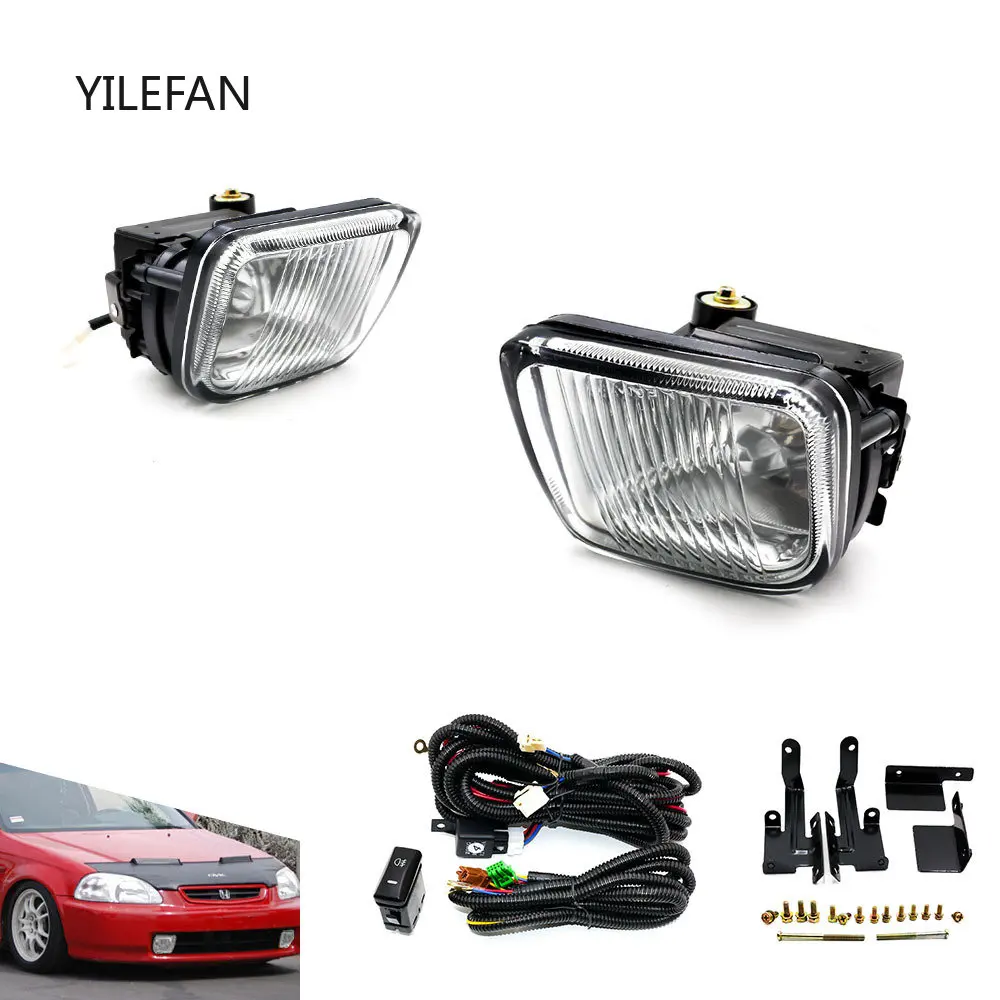 Car Square Front Fog Lights Halogen Lamps for Honda Civic 96-98 Auto Accessories