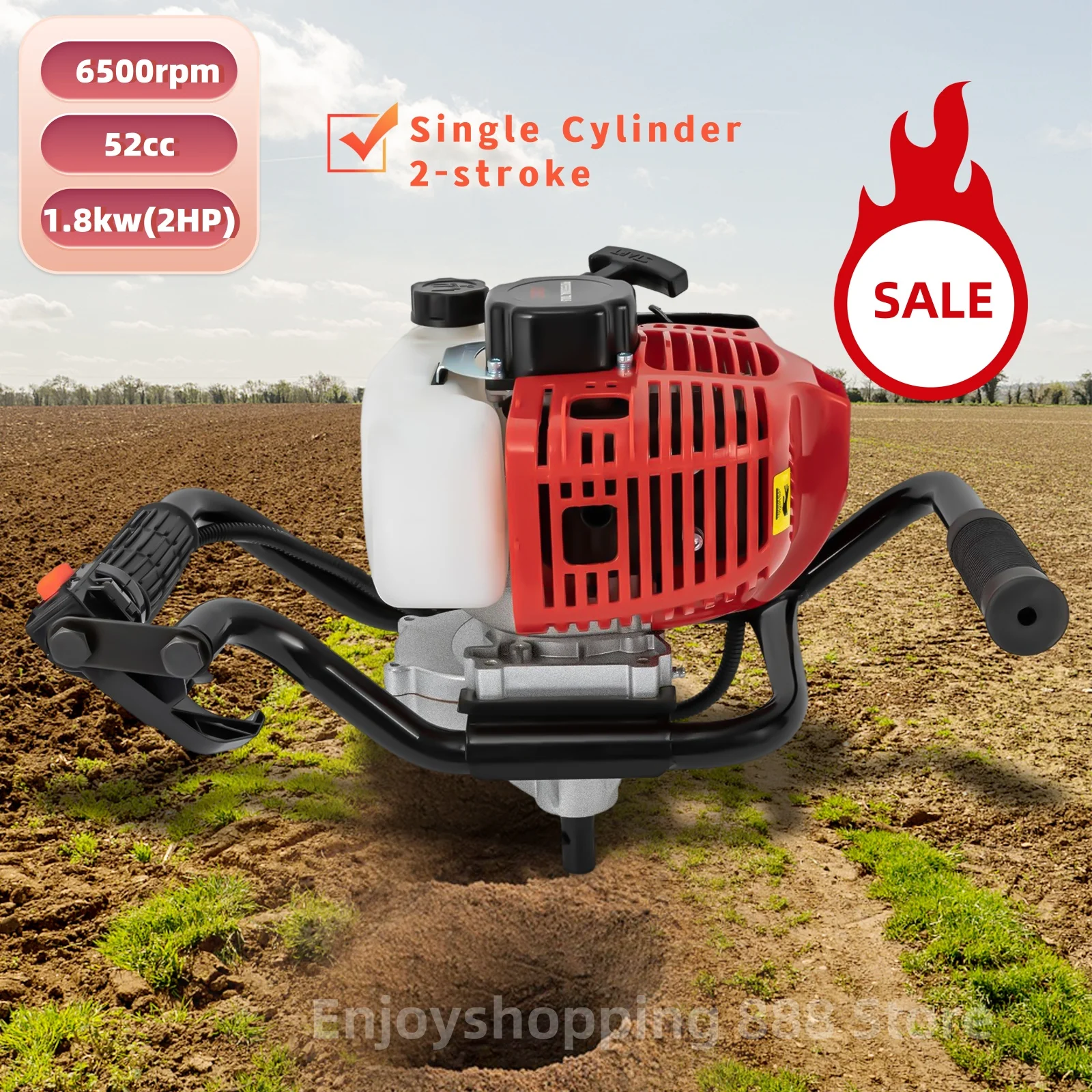 

52CC 2 Stroke Post Hole Digger Gas Powered Earth Auger Digger Drill Fence Borer Air-Cooled for Farm Garden Plant