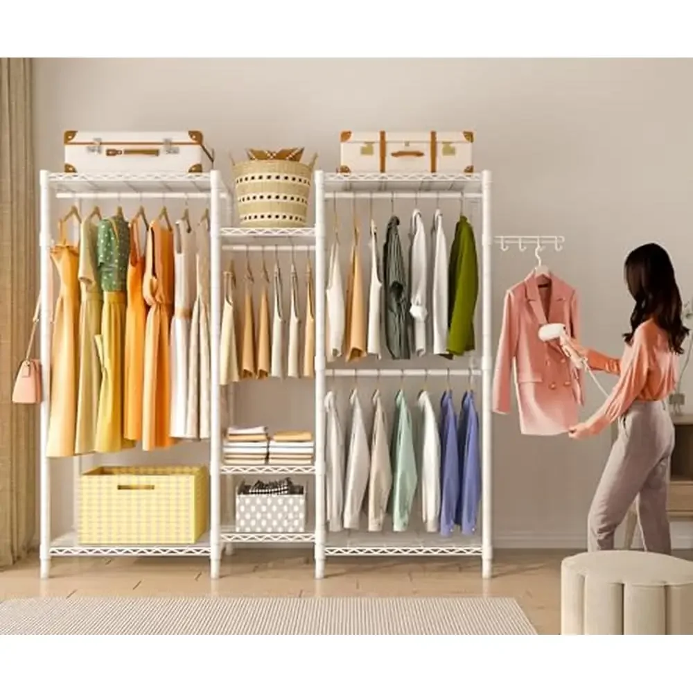 7-Tier Freestanding Garment Rack with Adjustable Shelves and Hanging Rods Heavy Duty Clothes Storage Organizer Portable Wardrobe