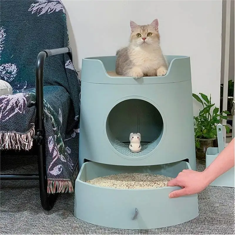 Caja de arena semicerrada con cama, estilo castillo, para gatos - imagen 5