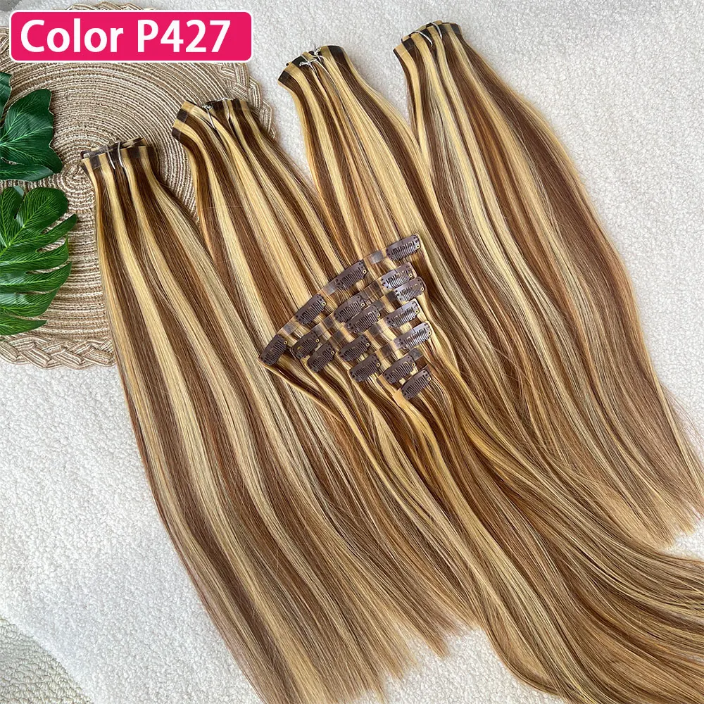 P427 Highlight Human Hair Clip in Hair Extensions 100% Unprocessed Full Head Vietnamese Virgin Hair 1 Bundle With 100G
