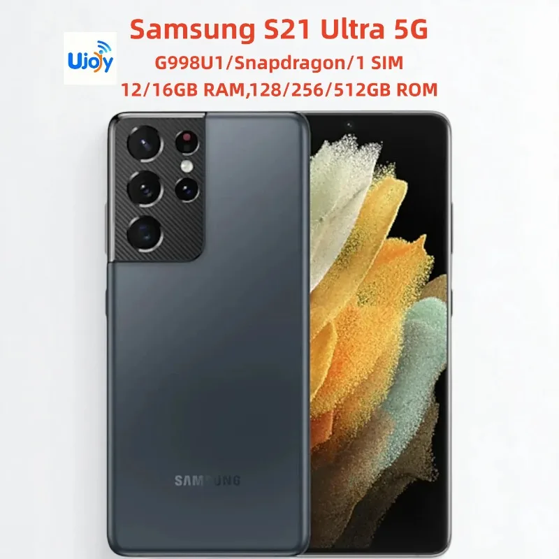 هاتف Samsung Galaxy S21 Ultra 5G 6.8 بوصة Snapdragon 888 12/16GB RAM 128/256/512GB ROM 108MP كاميرا NFC Android الذكي - غير مقفول