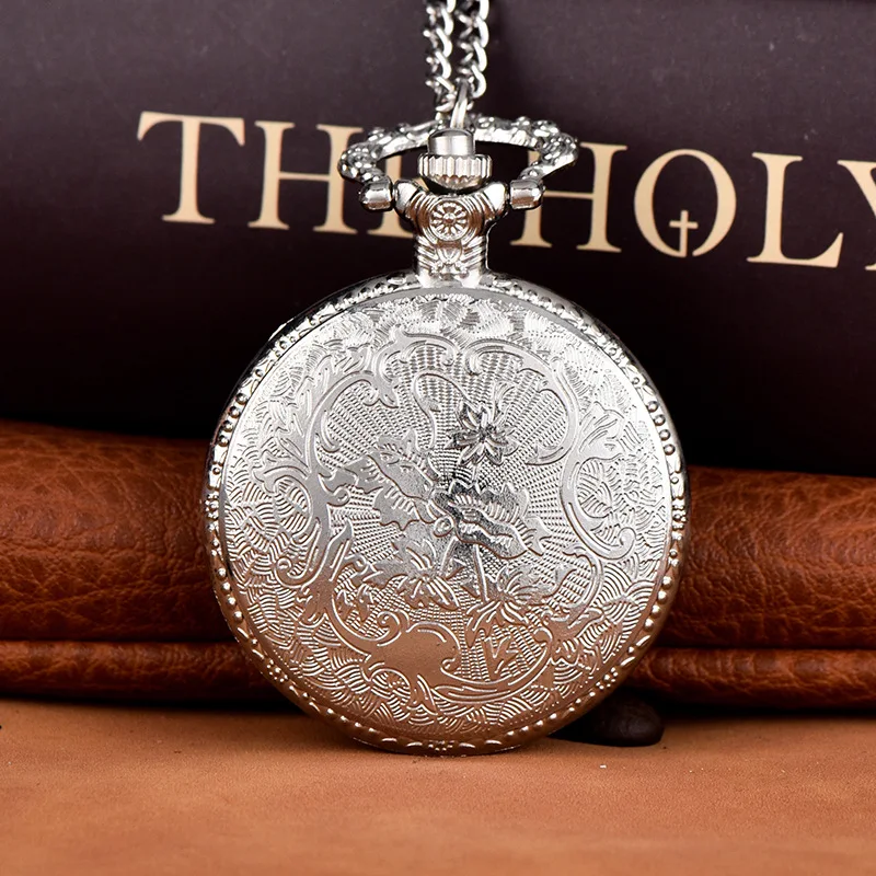 Orologio da tasca al quarzo con intaglio della motocicletta di lusso Vintage per uomo donna cassa incisa catena Fob Vintage vecchio orologio per uomo