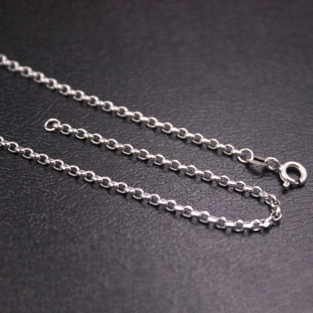 

Real Pure 18K White Gold Chain Women Lucky 2mm Cable Rolo Link Necklace 1.86g /40cm