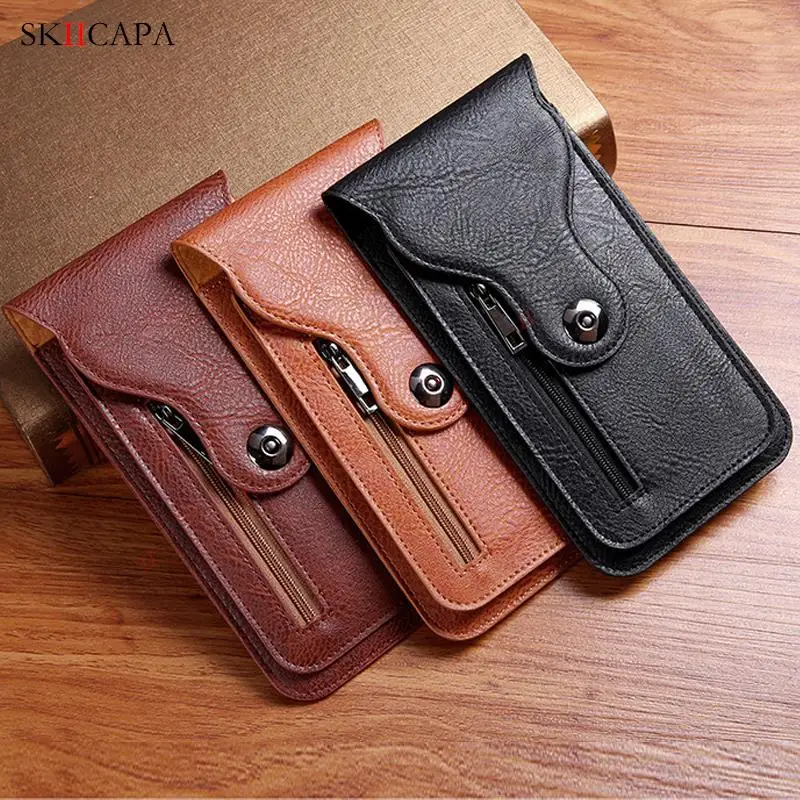 Leather Wallet Flip Phone Case For Samsung S22 Ultra S21FE S20 Plus S9 S8 S10 Lite Note 20 Ultra Belt Clip Waist Bag Phone Pouch