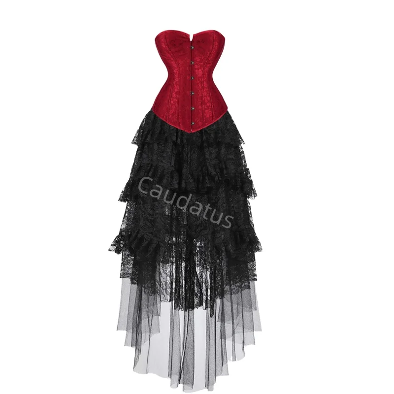 

Corset Dress Costume long skirt Set With simple Bustier Costume Party Renaissance Ladies Outfit Plus Size Gothic Halloween red