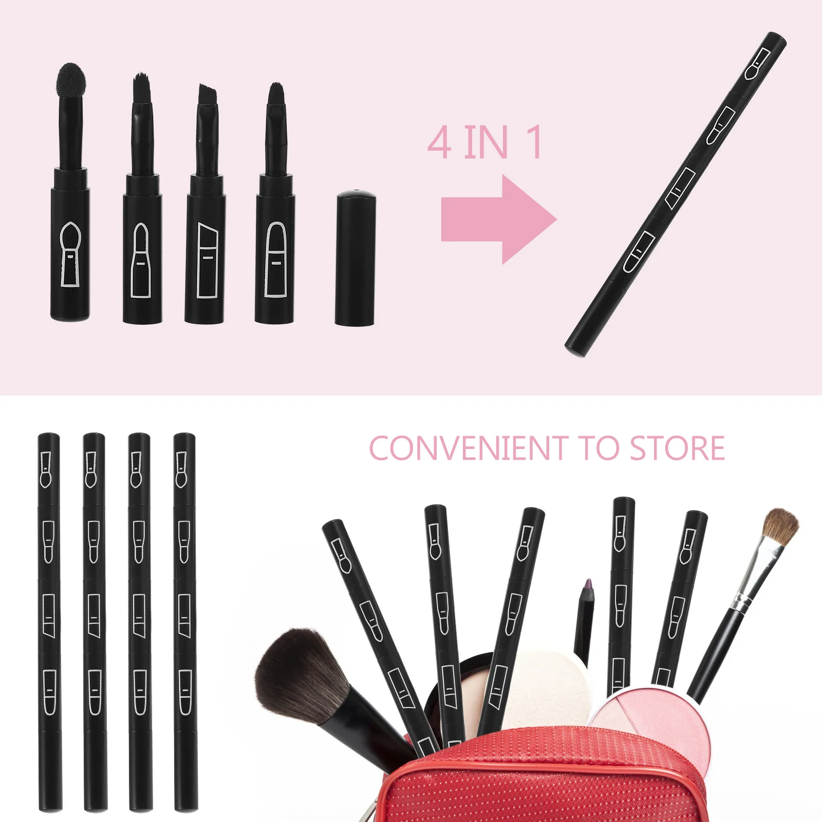 Pincel multifunción 4 en 1, diseño portátil creativo para sombra de ojos, delineador de cejas, aplicación de maquillaje