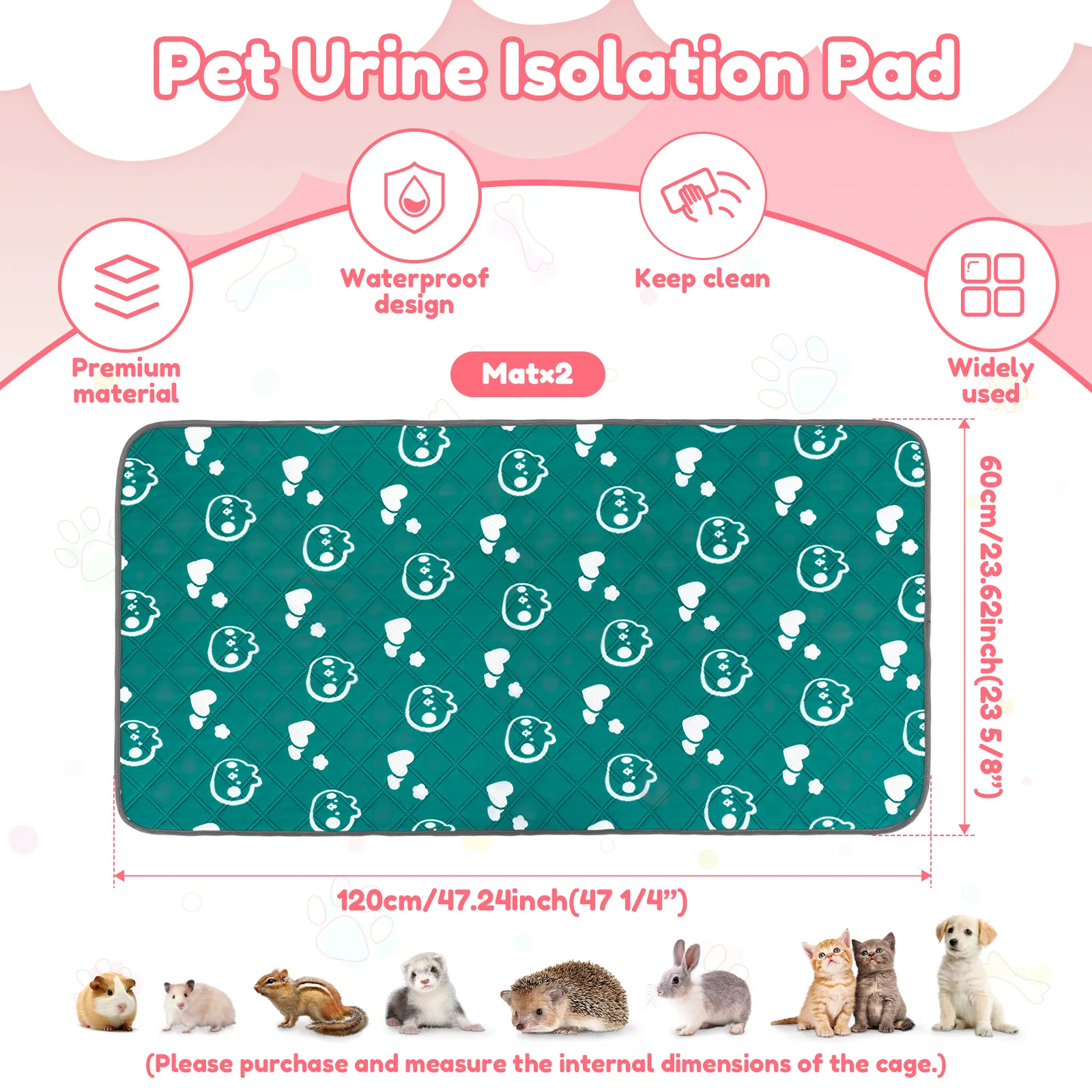 2Pcs Meerschweinchen Käfig Liner Waschbar Kaninchen Saugfähige Matte Wiederverwendbare Hamster Pee Pad Anti-Slip für Haustier Meerschweinchen kaninchen Igel – Detail 1