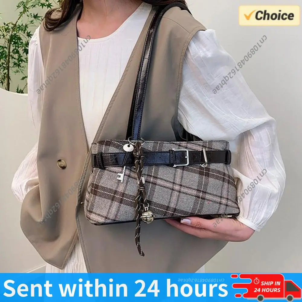 

Women Plaid Grid Tote Handbag Fashion Checkerboard Shoulder Bag Vintage Armpit Bag Retro Travel Large Capacity Top-Handle Bags