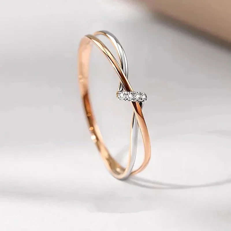 CAOSHI Unique Two Tone Twisty Design Rings for Women Brilliant Cubic Zirconia Wedding Romantic Jewelry Daily Wear Accessories