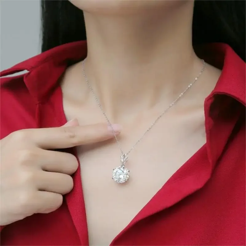 RUIF S925 Silver D Color Main Stone 10ct Moissanite Pendant Necklace for Women Fine Jewelry  Party Birthday Gifts