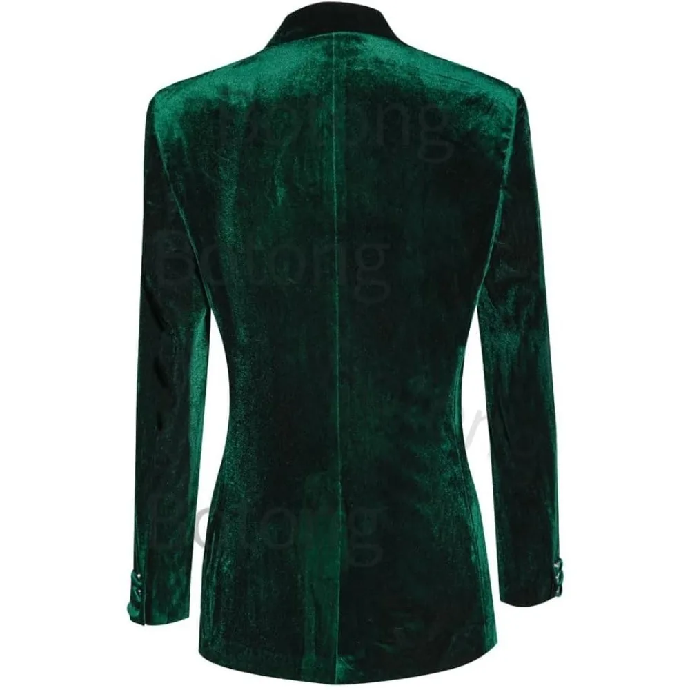 بدلة نسائية مخملية مكونة من قطعتين بدلة عمل مكتبية وطية صدر السترة مزدوجة الصدر وسروال بدلة عمل