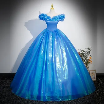 2023 neue blaue Quince anera Kleider süß aus der Schulter Ballkleid klassische echte Foto Party Kleid formelle Kleid für Mädchen