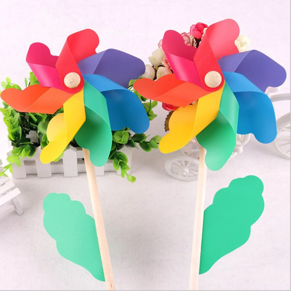 8 قطعة نقطة صغيرة لتقوم بها بنفسك قوس قزح الدولاب البلاستيك الملونة طاحونة للأطفال حديقة غرفة الحفلات الديكور طاحونة البلاستيك الدولاب #2