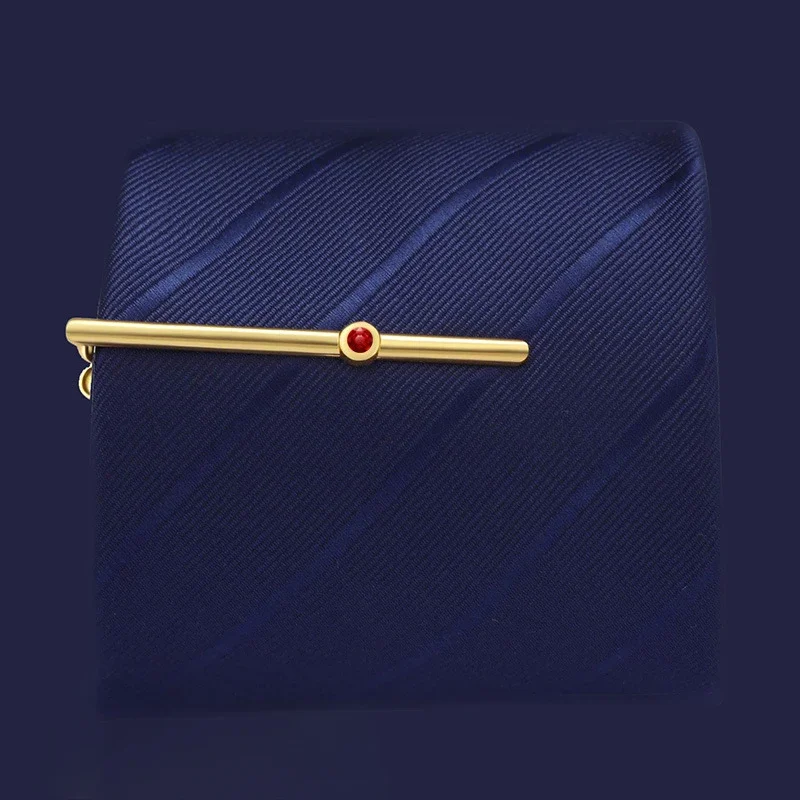 Luxury Men\'s Zircon Slender Tie Clip Rose Gold Color Linear Crystal New Mens High-end Fashion Wedding Necktie