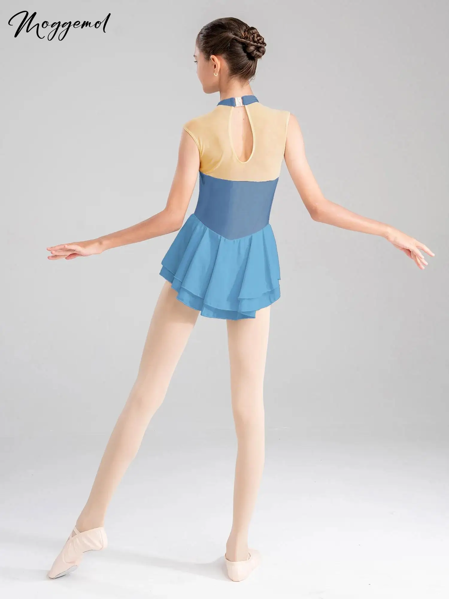 

Детское платье для фигурного катания для девочек, танцевальное платье со стразами, балетное трико для катания на коньках, одежда для бальных танцев