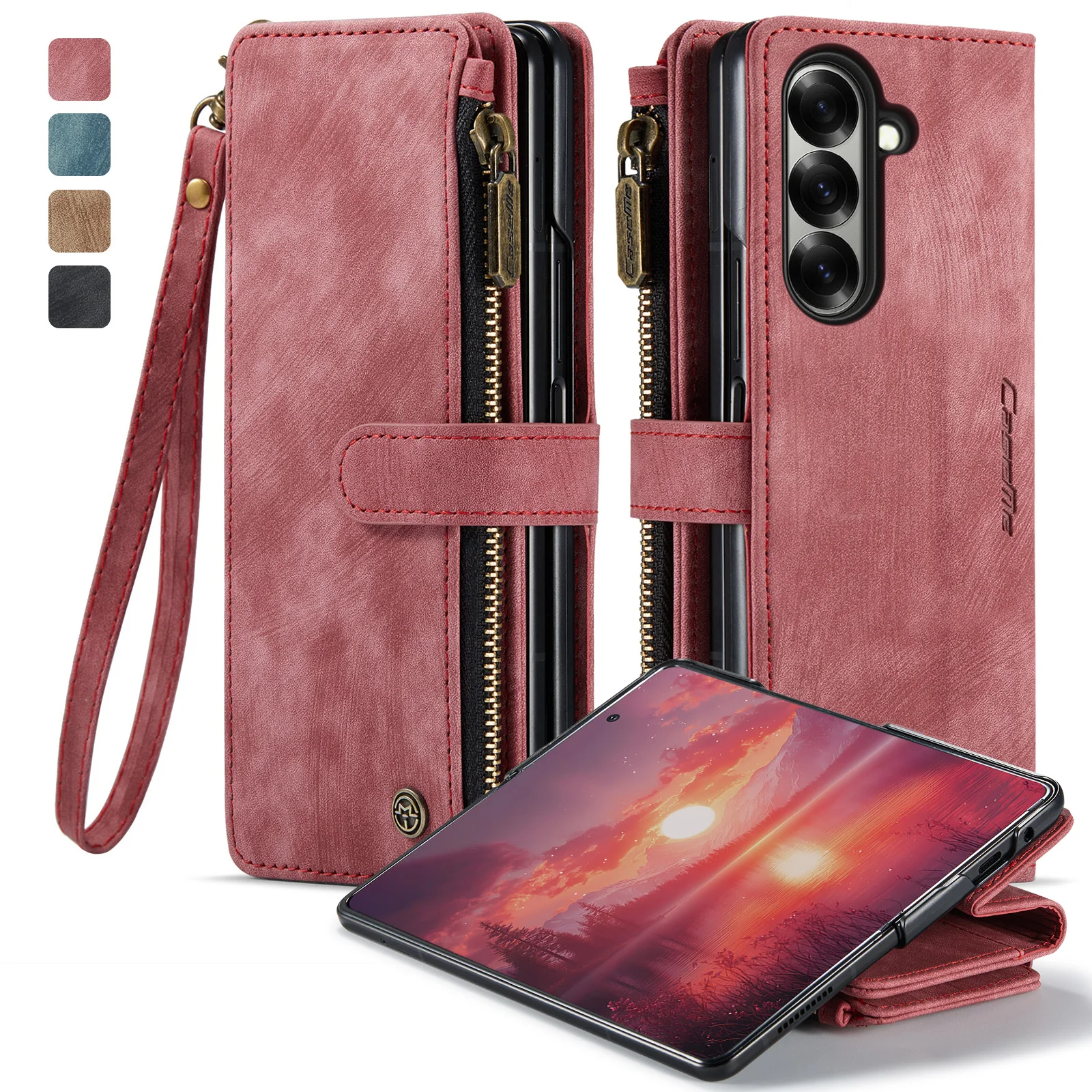 

CaseMe-C30 For Samsung Galaxy Z Fold 7 6 5 , Luxury Magnetic Flip PU Leather w/Pen Slot Kickstand Wallet Case Card Holder Cover