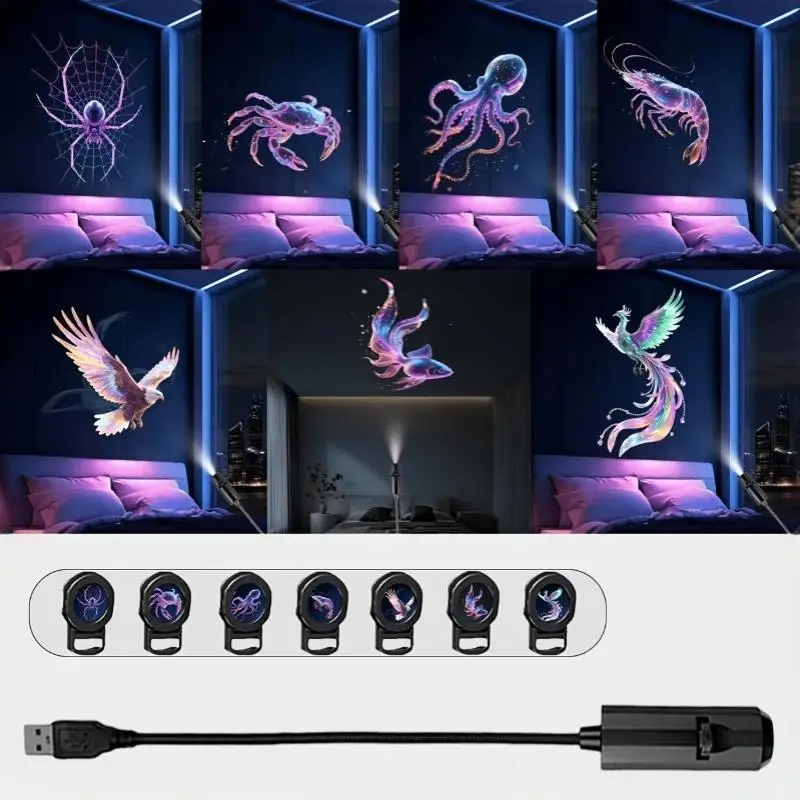 360 Rotating USB Projection Lamp Creative Animal Dazzling Color Pattern Home Bedroom Atmosphere Decor Light
