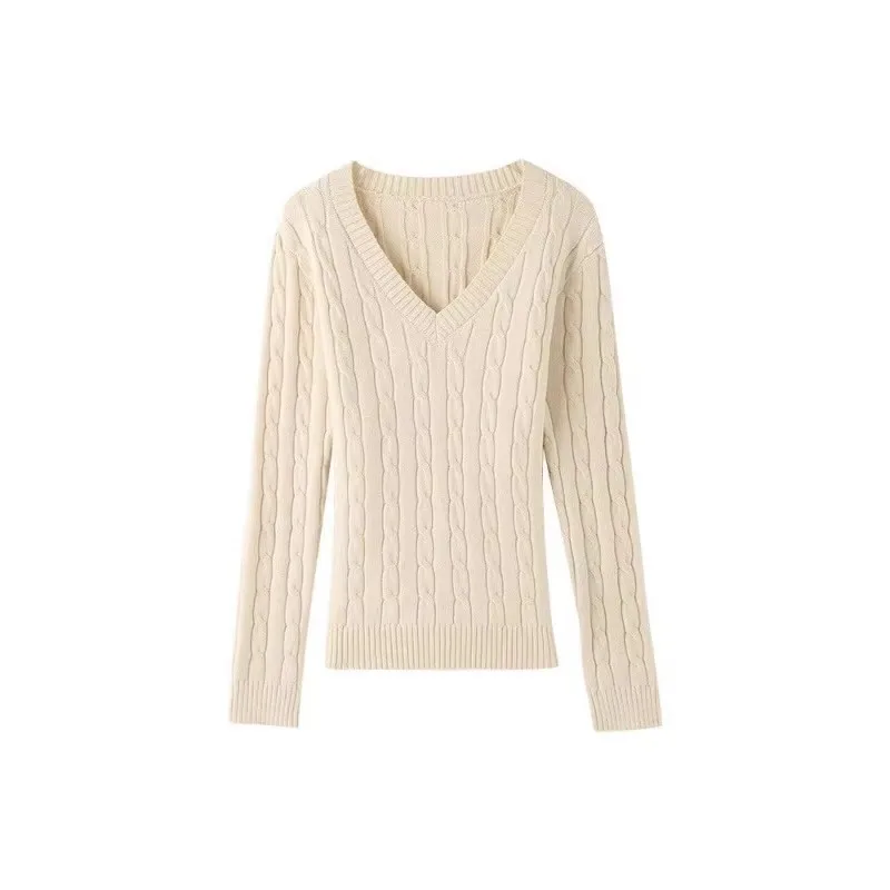 سترات نسائية ملتوية يابانية كلاسيكية لربيع وخريف وفتحة رقبة على شكل V لعام 2025 على الطراز الكوري وأكمام طويلة ملابس علوية محبوكة بقصة ضيقة وبلوفرات #6