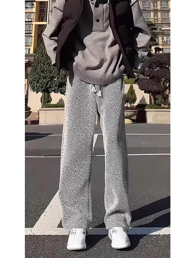 

Мужские повседневные брюки на подкладке American Sle Fce, осень-зима, элитные спортивные штаны в косую полоску, драпированные, ленивый, свободный крой, длинные...