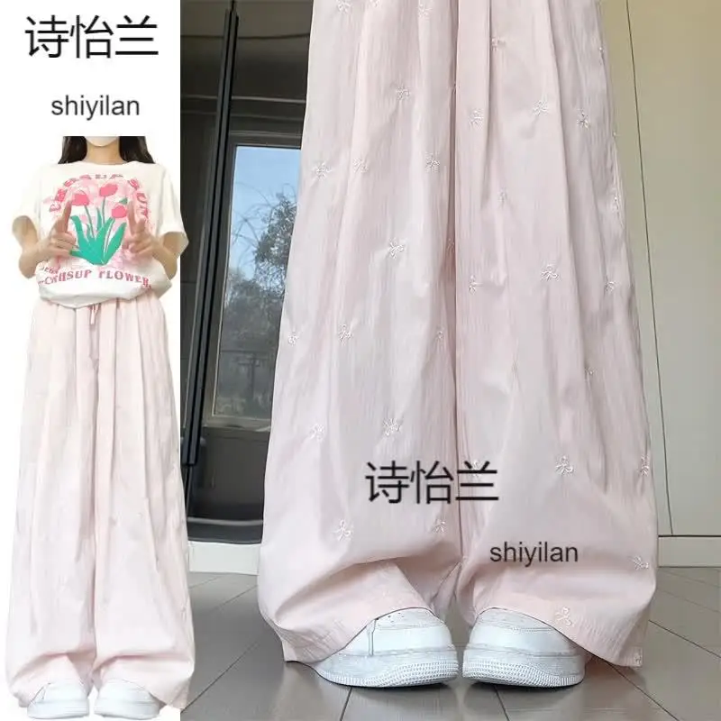 

Женские свободные драпированные брюки Yamamoto с вышивкой бантом, новинка 2025 года, тонкие и универсальные повседневные прямые широкие брюки с высокой талией