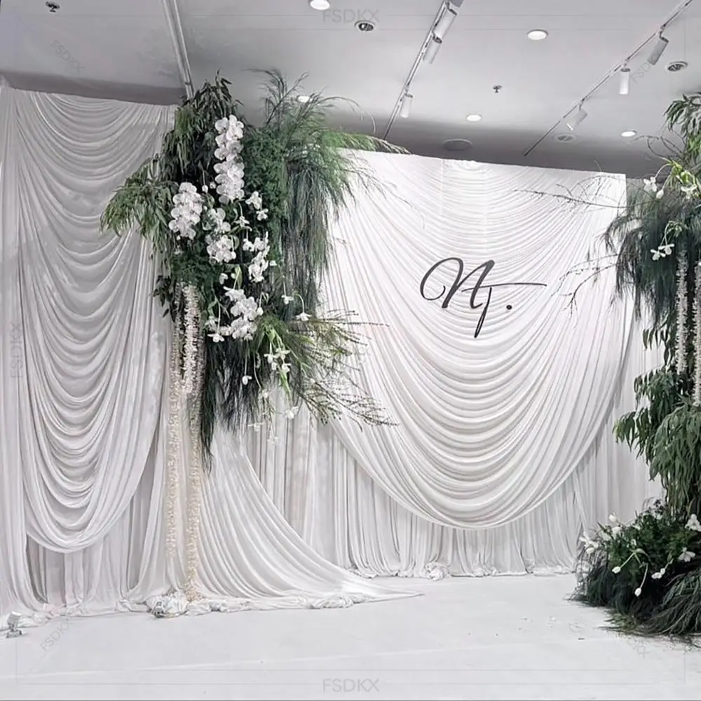 FSDKX Cheap White Ice Silk Cloth Wedding Party Backdrop Drape Curtain Birthday Party Stage Backdrop