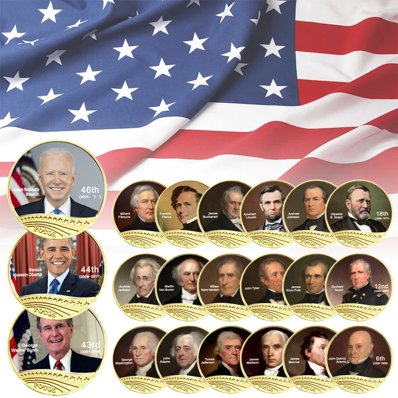 

All 46 US Presidents Commemorative Coin Set Full Set Colorized Gold Plated Collectible Coins Souvenir Business Gift for Father