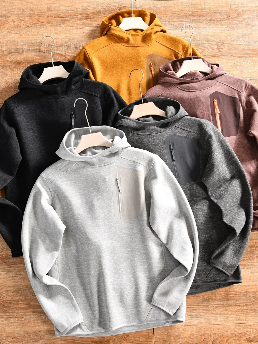 

Men's Fleece Lined Knitted Hoodie Outdoor Sports Casual Warmth Autumn Winter Straight Leg Popular Youth Polyester Spandex
