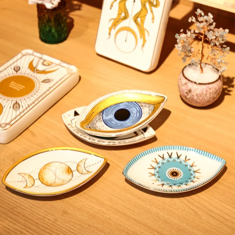 Elliptical Decorative Tray, Eye Tray, Ceramic Home Foyer Decoration Ornament, Devil's Eye Jewelry Storage Tray