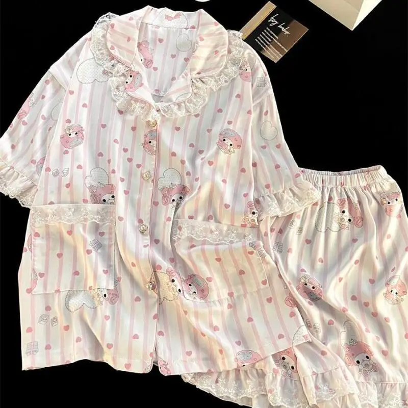 Pijama Sexy de Sanrio de 2 Piezas, Pijama My Melody, Pantalones Cortos de Verano, Ropa de Dormir de Manga Corta, Pijama Kawaii, Ropa de Dormir para Estudiantes, Ropa para el Hogar