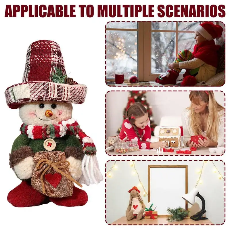 Estatuilla de muñeco de nieve de peluche, figura de muñeco de nieve de peluche, decoración, herramienta de decoración de colores brillantes para mesa, armario, estante, mantel y escritorio