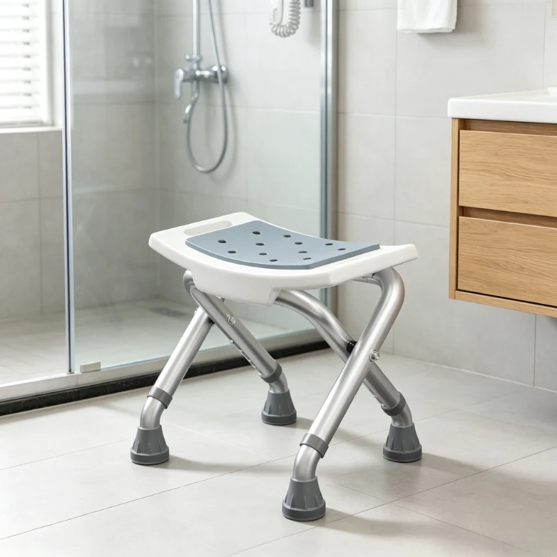 Curved Non-Slip Bath Stool with Adjustable Height,Foldable Shower Chair,  Easy-Clean Safety Seat for Elderly & Pregnant Use Home