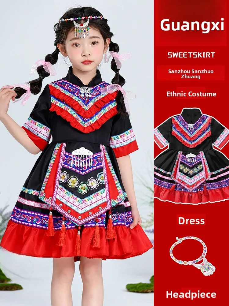 

New 2026 March Tee Zhuang Ethnic Children's Clothing Girls Toddler Kindergarten Minori Costumes Durable Polyester