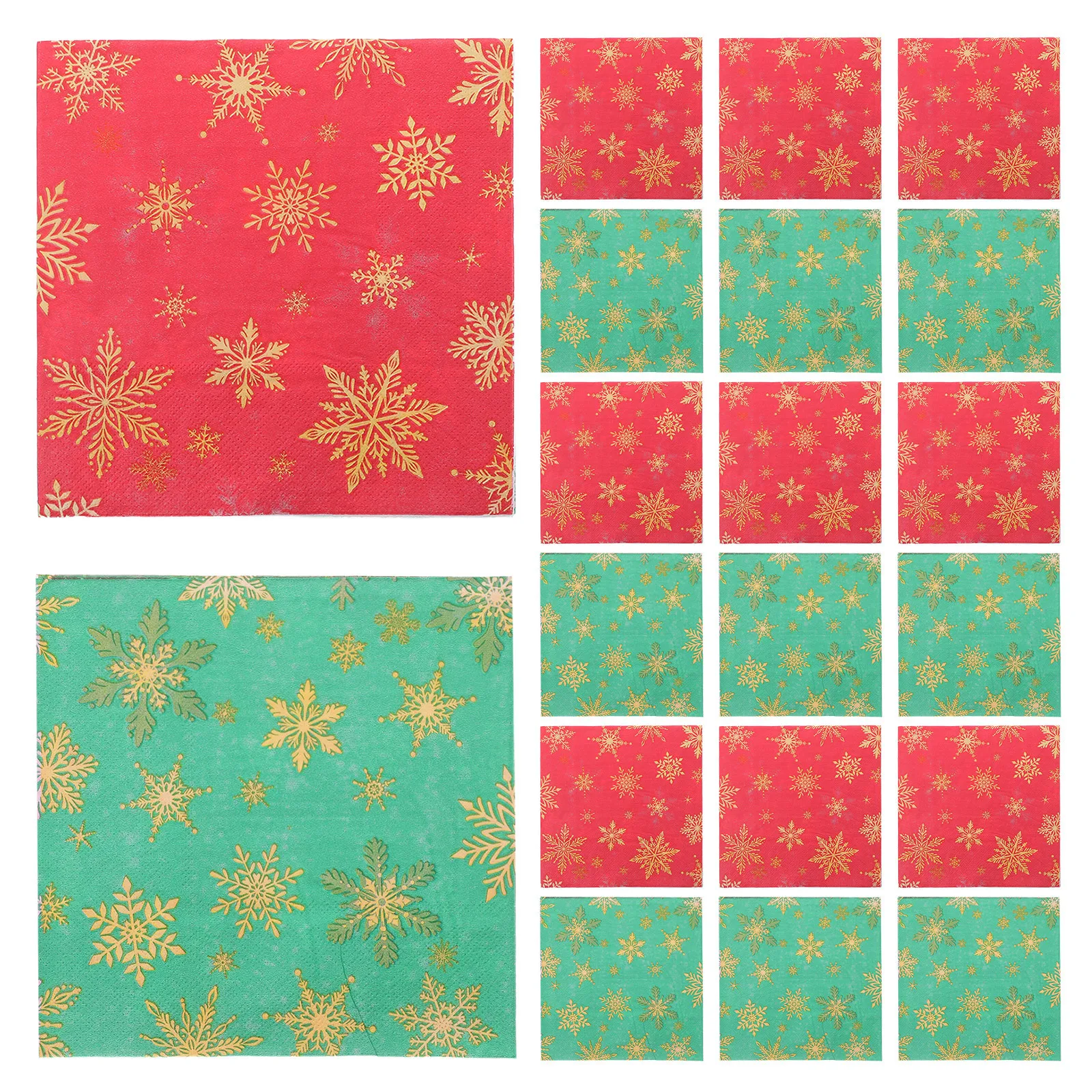

100Pcs Christmas Napkins Disposable Red Green Snowflake Patterns Festive Table Decor Holiday Party Supplies Paper Dinner Napkins