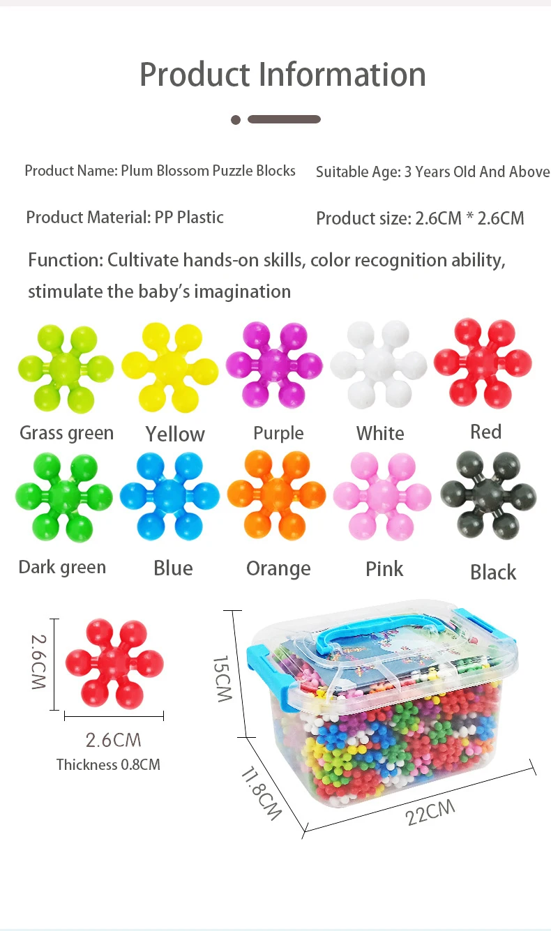 Kinder Bunte Kunststoff Pflaumenblüte Bausteine Spaß Zusammengebaute Schneeflocke Stücke Einfügen Aufklärung Frühe Bildung Spielzeug – Detail 10