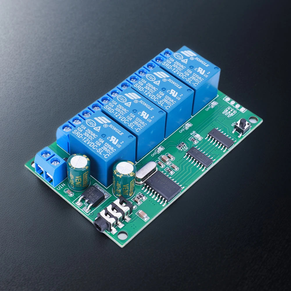 Controlador de Audio DTMF de 4 canales AD22B04, relé decodificador DC 12V sin bloqueo/autobloqueo/enclavamiento/retardo de tiempo para hogar inteligente
