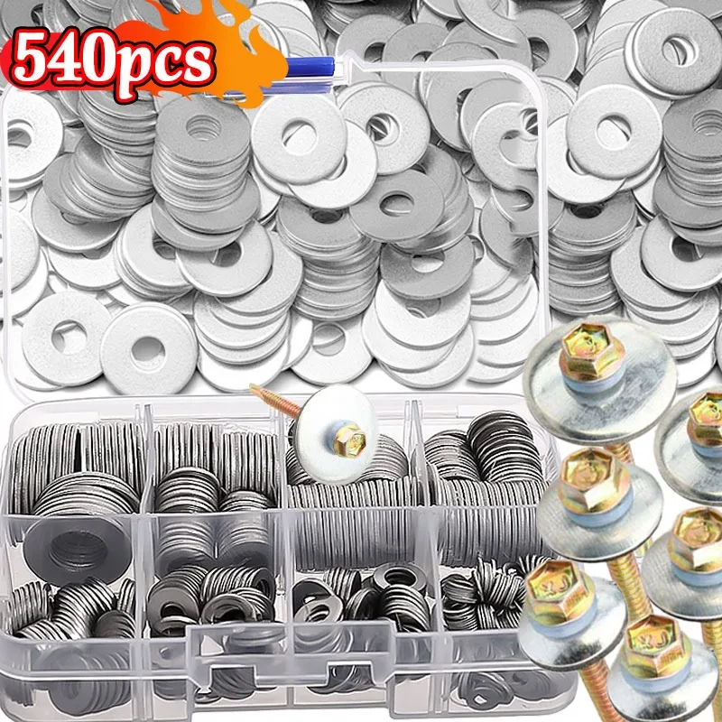 

540/180pcs Stainless Steel Washers Flat Washer Gasket Set Assortment Kits M2 M2.5 M3 M4 M5 M6 M8 M10 Kitchen Home Construction