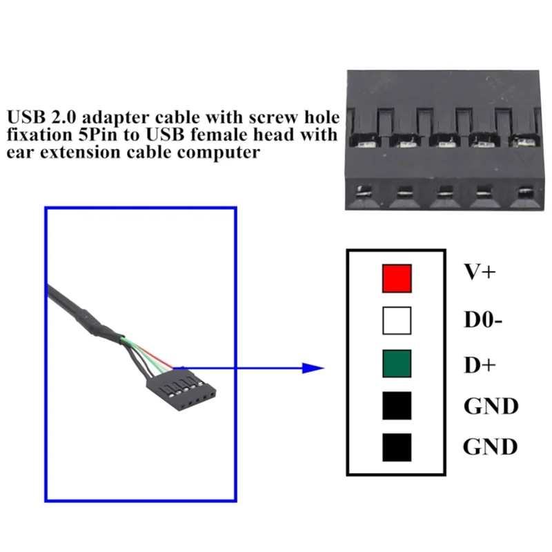 USB 2.0 Type B Female Socket With Panel Mounting Screws to 2.0mm Spacing 5-pin For PCB Motherboard Printer Scanner DuPont Cable