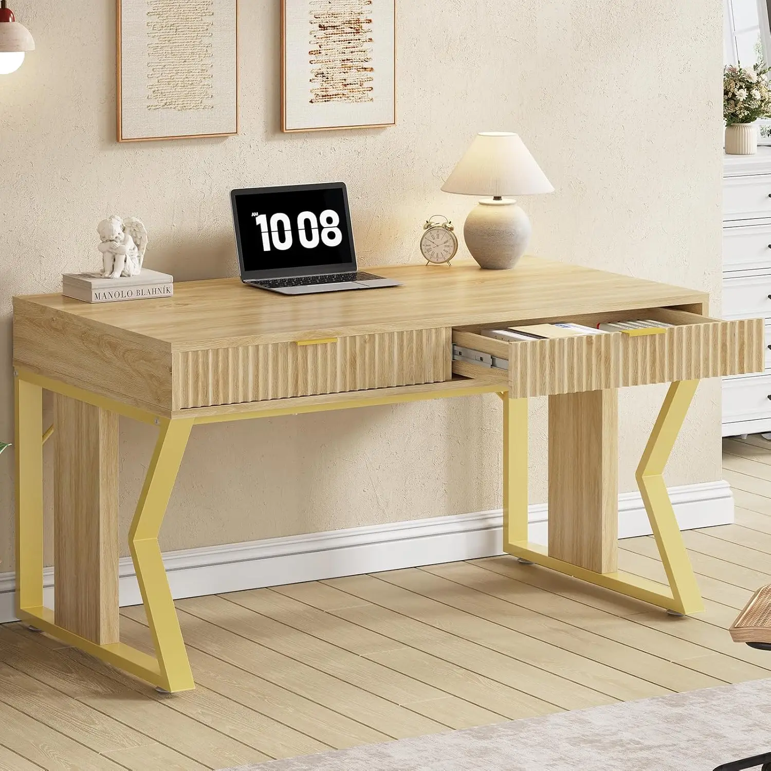 Small Computer Desk With Drawers, 39.4 H Writing Office Desk With Storage Drawers, Modern Small Vanity Table For Bedroom, Home