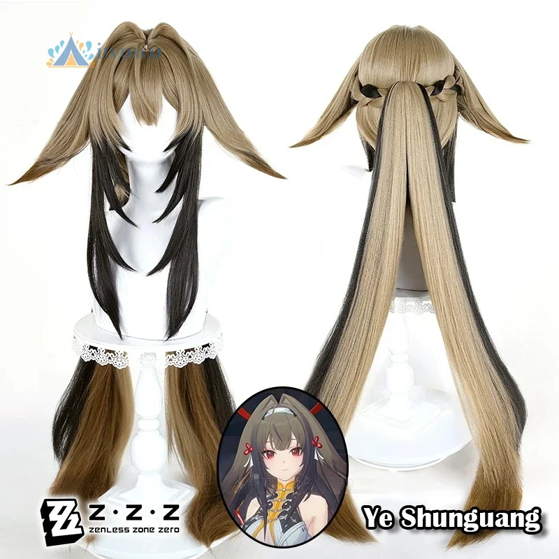 Peluca de Cosplay Zenless Zone Zero Ye Shunguang, pelucas largas de pelo marrón y negro para mujeres y niñas, Yunkui Summit Xiao Guang Festival Carnaval