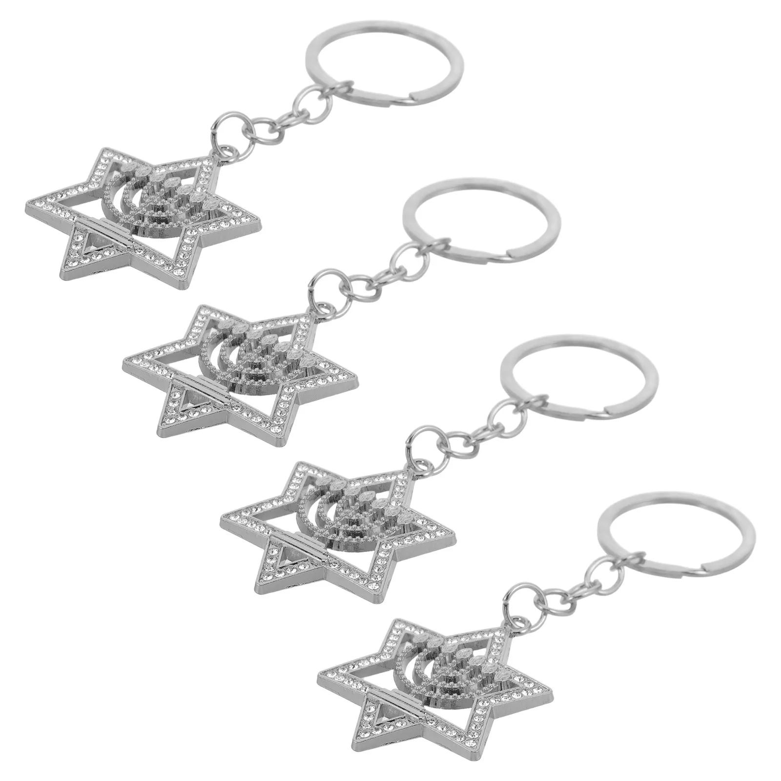 4Pcs Menorah Star Keychain Set Metal Aesthetic Keyring Pendant Charm for Handbag Purse Car Keys Hanukkah Jewish Keychain