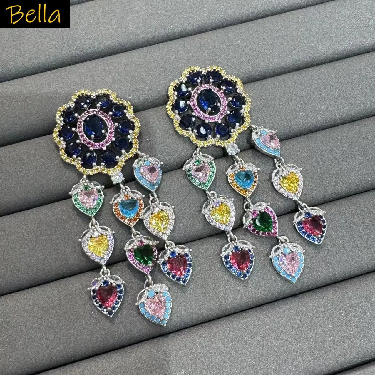 cubic zirconia earrings for women wedding dinner party luxury jewelry pink fushia white multicolor heart drop dangling earrings
