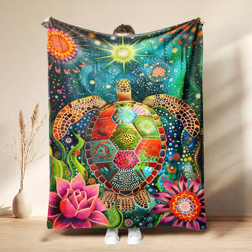 Cartoon Turtle Coral Fleece Soft Blanket Office Sofa Bed Sheet Travel Nap Blanket Pet Sleeping Cover Blanket for Gift