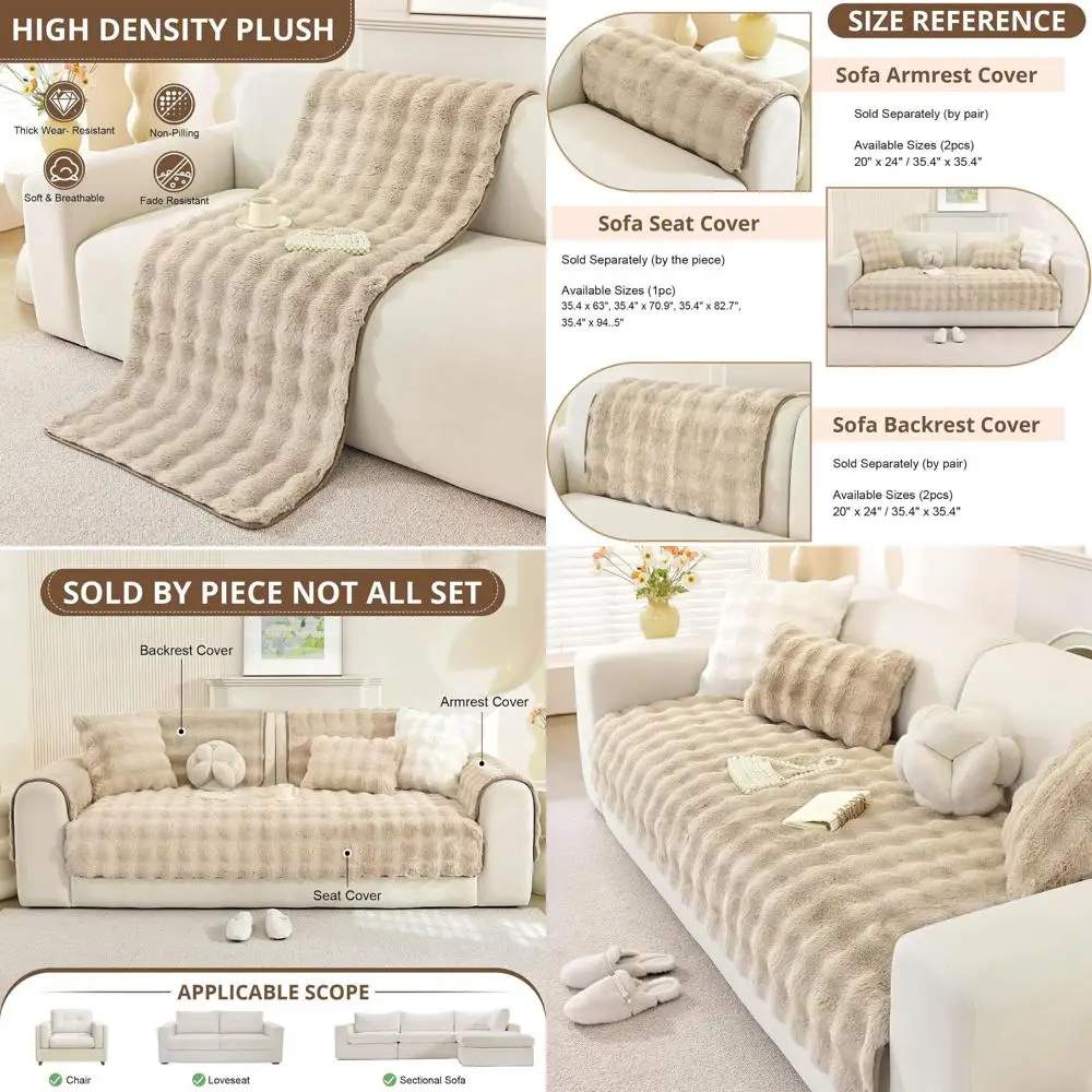 

Pet-Friendly Washable Fuzzy Sofa Cover, Soft Plush Couch Protector, 35.4x70.9 Khaki