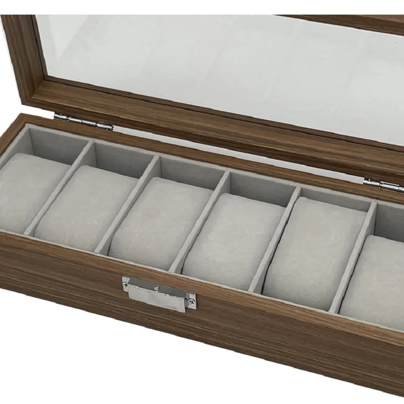 WELLZONE New Style China Retro Walnut Color 6 Poistions Watch Box Solid Wood Watch Case With Lock